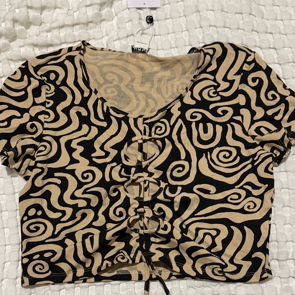 Monki Black and Tan Swirl Blouse